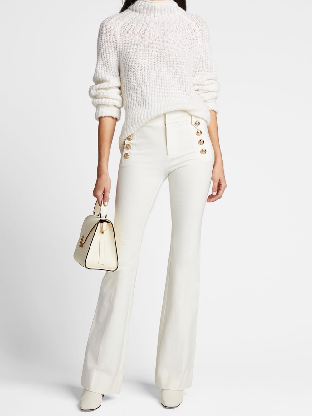 Derek Lam Cream Flared Sailor Pants with Gold Buttons